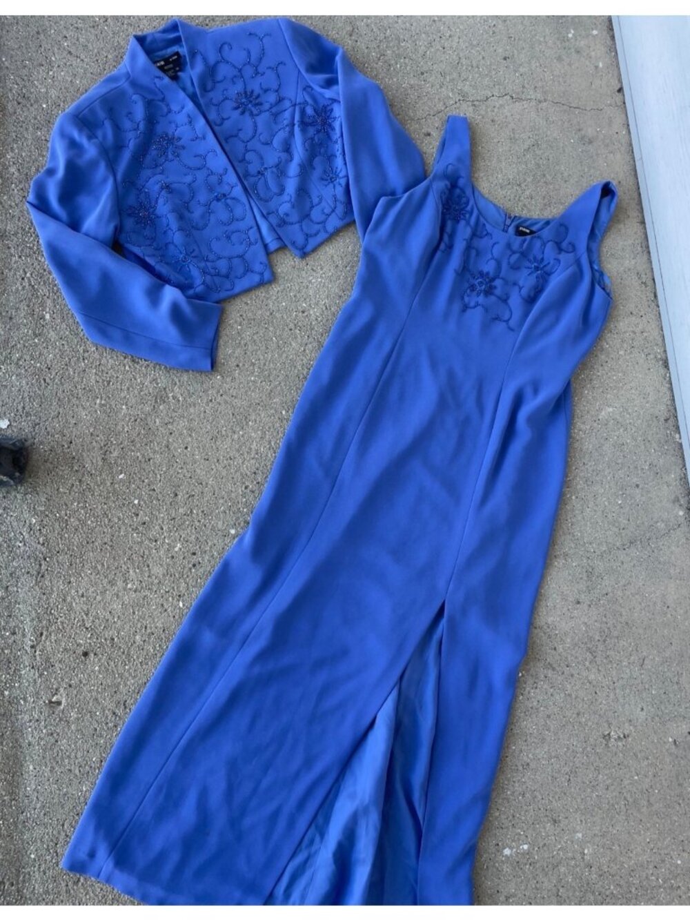 Vintage Rimini 2 pc Jacket Dress Beaded Periwinkle Blue Slit Glam 90s Y2K 14 P